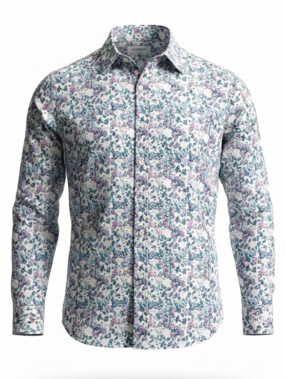 Duchamp London Shirt Men's Size XL 17 1/2 Floral Button Front slim fit stretch